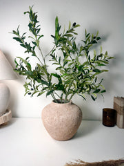 Rustic Ceramic Rounded Vase Textured Handcrafted 10" tall - Light Beige Wash
