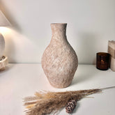 Rustic Ceramic Jar Vase Textured Handcrafted 14.5" tall - Light Beige Wash