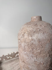 Rustic Ceramic Jar Vase Textured Handcrafted 12" tall - Light Beige Wash