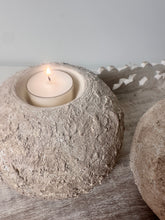 (1) Candle Holder Minimalist Textured Hand-Painted Round Shape 4.5" tall - Cream Wash