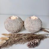 Set of 2 Candle Holders Minimalist Textured Hand-Painted Round Shape 4.5" tall - Cream Wash