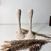 Set of 2 Candle Holders Minimalist Textured Hand-Painted 9" tall - Cream Wash