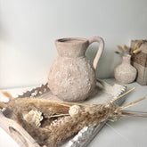 Rustic Ceramic Vase Textured Handcrafted 10" tall - Light Beige Wash