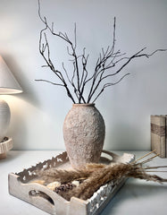 Rustic Ceramic Vase Textured Hand-Painted 10" tall - Light Beige Wash