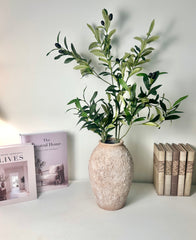 Rustic Ceramic Vase Textured Hand-Painted 10" tall - Light Beige Wash