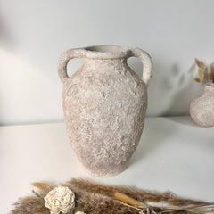 Minimalist Textured Hand-painted Ceramic Decorative Roman Style Vase 12" - Cream wash