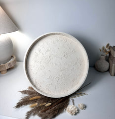 Minimalist Hand-Painted and Textured Round Wood Tray 16x16x2" - Cream