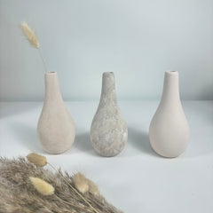 Handcrafted Set of 3 Small Vases 6" tall Cream/ Beige Washed/ Textured Cream