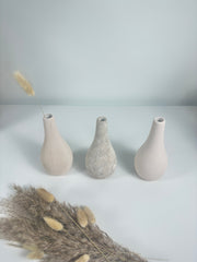 Handcrafted Set of 3 Small Vases 6" tall Cream/ Beige Washed/ Textured Cream