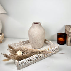 Minimalist Hand-painted Ceramic Decorative Vase 10" - Beige wash