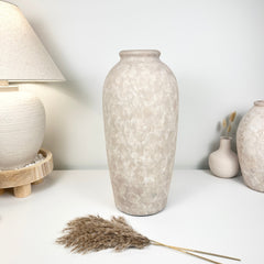 Charming Ceramic Floor or Table Vase Beige Washed 18" tall