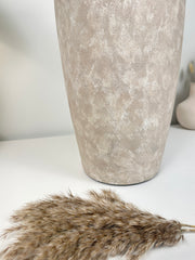 Charming Ceramic Floor or Table Vase Beige Washed 18" tall