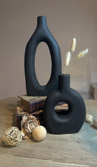 Handcrafted Black Paulownia Wood Decorative Vase, Modern Minimalist Design, Sculptural Art Piece