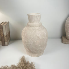 Handmade Light Beige Washed Ceramic Vase 12.5" tall