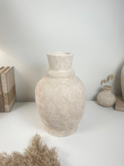 Handmade Light Beige Washed Ceramic Vase 12.5" tall