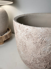 11" tall Minimalist Hand-Painted & Textured Planter Pot with drainage hole - Cream Sand wash