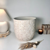 16.5" tall Minimalist Hand-Painted & Textured Planter Pot with drainage hole - cream sand wash
