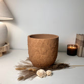 9" Tall Rustic Minimalist Hand-Painted & Textured Planter Pot with Drainage Hole -Terracotta Brown