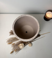 9" tall Minimalist Hand-Painted & Textured Planter Pot with drainage hole - Beige wash