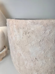 16.5" tall Minimalist Hand-Painted & Textured Planter Pot with drainage hole - cream sand wash (Model A)