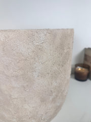 13.5" tall Minimalist Hand-Painted Planter Pot with Drainage Hole - Cream Ash