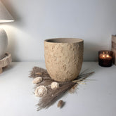 9" tall Minimalist Hand-Painted & Textured Planter Pot with Drainage Hole -Tan