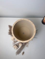 9" tall Minimalist Hand-Painted & Textured Planter Pot with Drainage Hole -Tan