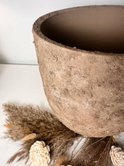 11" tall Minimalist Hand-Painted & Textured Planter Pot with Drainage Hole - Earth Brown