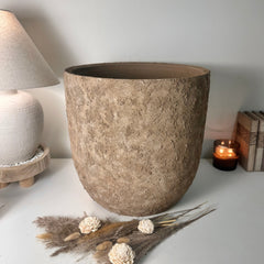 16.5 tall Rustic Hand-Painted & Textured Planter Pot with Drainage Hole - Earth Brown