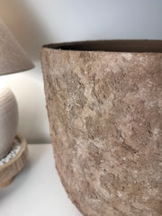 16.5 tall Rustic Hand-Painted & Textured Planter Pot with Drainage Hole - Earth Brown