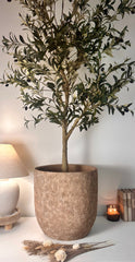 16.5 tall Rustic Hand-Painted & Textured Planter Pot with Drainage Hole - Earth Brown
