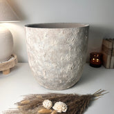 13.5" tall Minimalist Hand-Painted & Textured Planter Pot with Drainage Hole - Soji Beige Wash