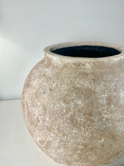 Minimalist Rustic Hand-painted Metal Textured Decorative Vase 11"5 tall - Tan Beige