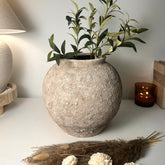 Minimalist Rustic Hand-painted Metal Textured Decorative Vase 11"5 tall - Tan Beige