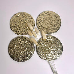 Gold Metal Round Coaster Set, Textured Design, Set of 4