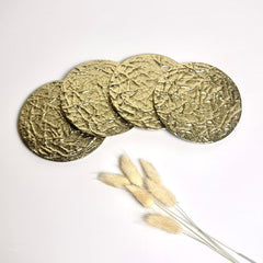 Gold Metal Round Coaster Set, Textured Design, Set of 4