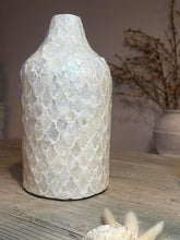 Modern Mosaic Pearl White Decorative Vase, Textured Glass Design, 12.5"