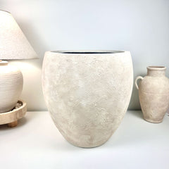 Minimalist Textured Hand-painted Ceramic Planter 16" tall - cream/off-white