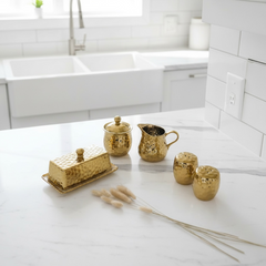Elegant Gold Salt & Pepper, Butter Dish, Sugar Bowl & Creamer Pitcher (sold as a set or separately)