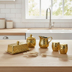 Elegant Gold Salt & Pepper, Butter Dish, Sugar Bowl & Creamer Pitcher (sold as a set or separately)