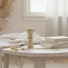 Modern Minimalist 8 Inch Stone Candle Holder with Geometric Hourglass Shape