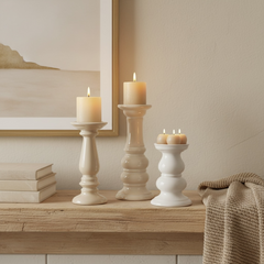 Set of 3 // Modern Ceramic White Candle Holders (tall 7", medium 6", small 5")