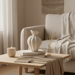 Stone Flower Vase with Stripes - Sand 10"