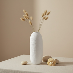 Minimalist Textured Ceramic White Vase 12"