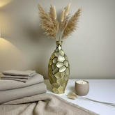 Modern Textured Metal Gold Vase, 14 Inch, Geometric Honeycomb Design