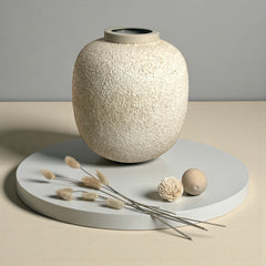 Minimalist Floor or Table Vase Textured Round 12“ Tall - Beige