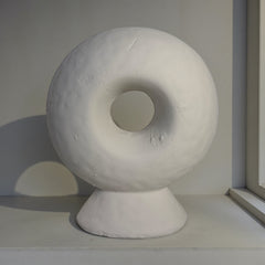 Minimalist Sculptural Stone Donut 13" - White