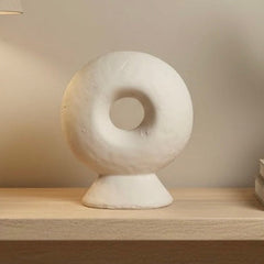 Minimalist Sculptural Stone Donut 13" - White