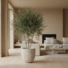 16.5" tall Minimalist Hand-Painted & Textured Planter Pot with drainage hole - cream sand wash (Model A)