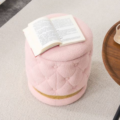 Teddy Velvet Stool Chair with Storage Space - Pink